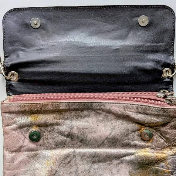 Due Fratelli Vintage Genuine Leather Crossbody Bag – Gold, Pink & Brown - Picture 4 of 9